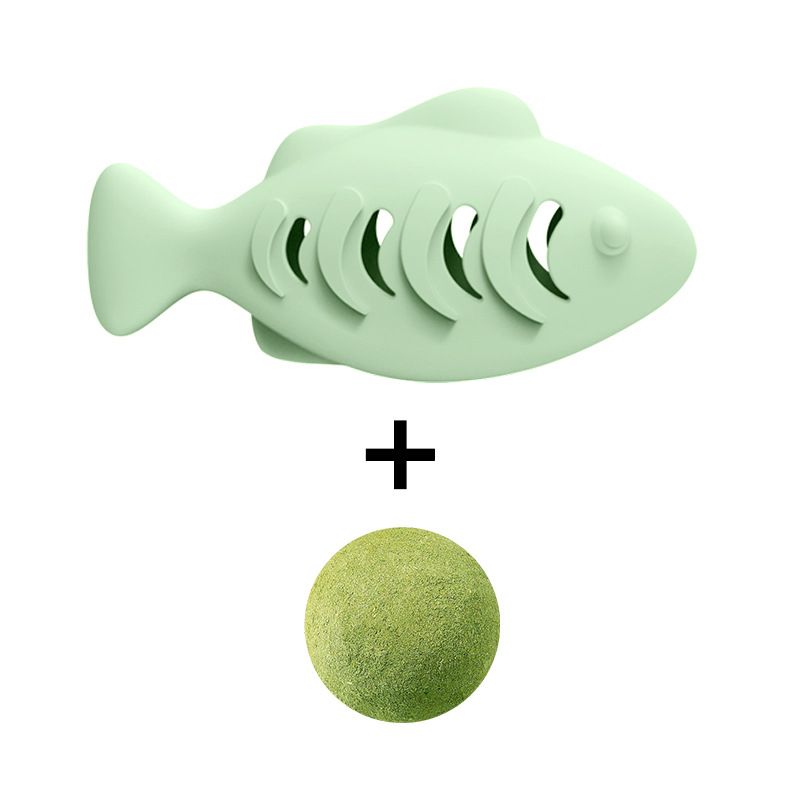 2-piece Green Fish-Shaped Silicone Cat Toy and  Catnip– 3-in-1 Interactive & Self-Entertaining Toy with Catnip/Cat food, Dental Care & Hairball Relief – BPA-Free, Food-Grade Safety
