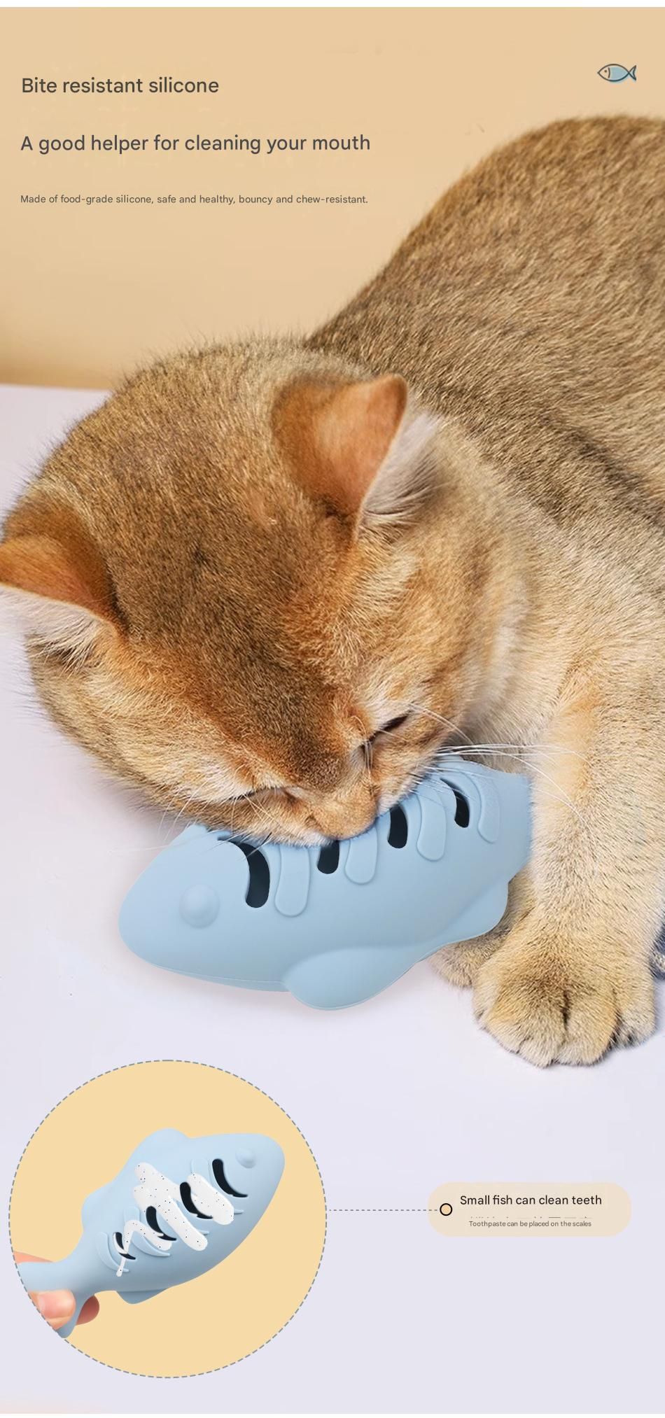 2-piece Cream-colored Fish-Shaped Silicone Cat Toy and  Catnip– 3-in-1 Interactive & Self-Entertaining Toy with Catnip/Cat food, Dental Care & Hairball Relief – BPA-Free, Food-Grade Safety