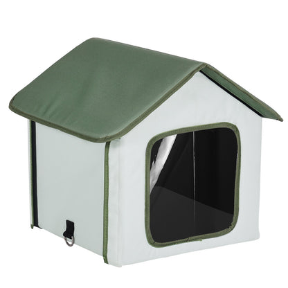 VEVOR Elevated Heated Cat House, Outdoor Kitty Shelter with Timer, 600D Oxford Cloth Foldable Cat Shelter with Heated Pad for Winter to Stay Warm and Cozy, Green (Small)