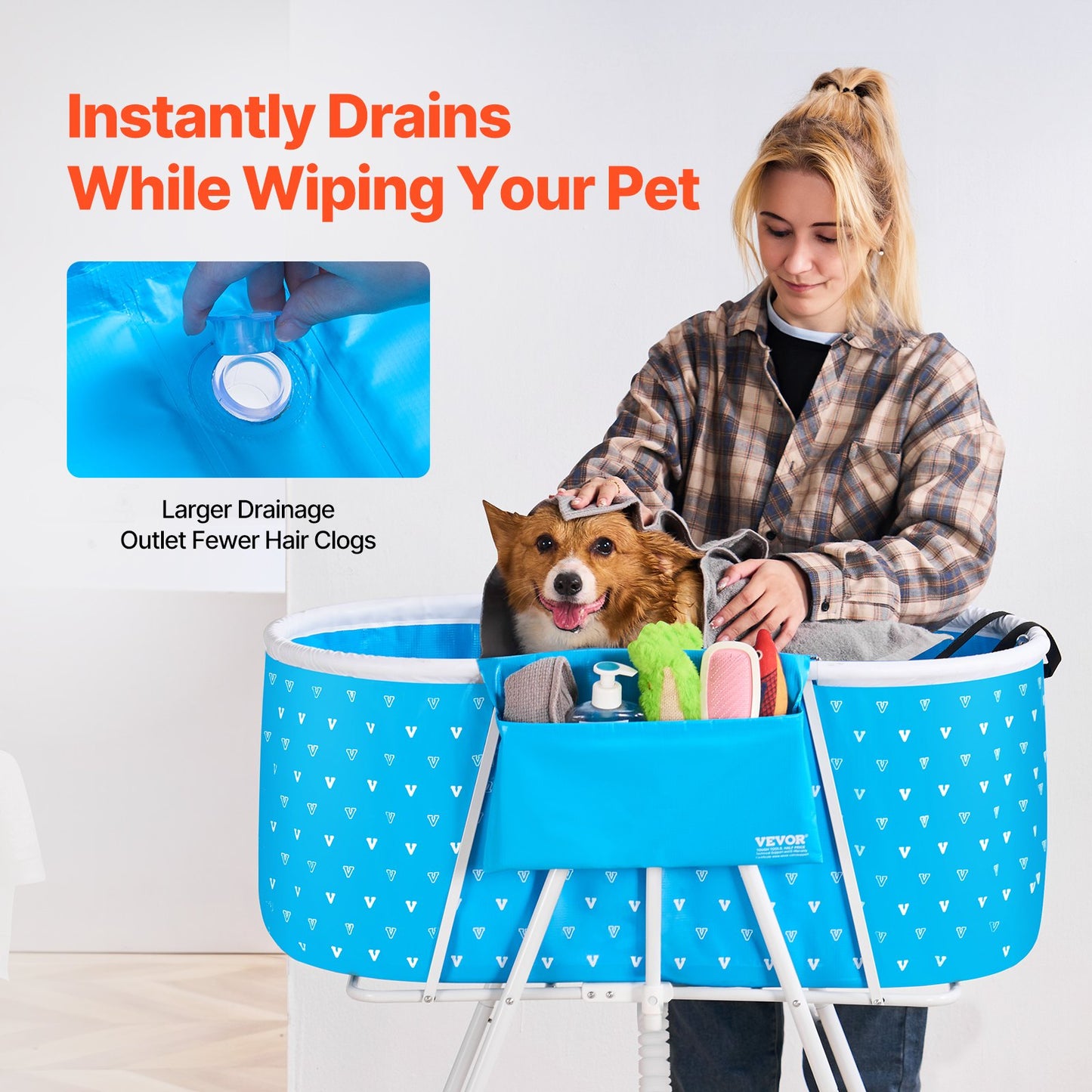 VEVOR Portable Dog Bathtub, Elevated & Foldable Space-saving Pet Shower Station with Quick Drainage, Bathing Tub for Washing & Grooming Small and Medium Size Dogs and Cats Indoor & Outdoor, Light Blue