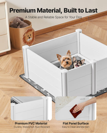 VEVOR Dogs Whelping Box, 980 x 980 x 460 mm, Plastic PVC Puppies Playpen with Height Adjustable Door and Washable Pee Pad, Anti-Deformation Indoor Puppy Play Pen for Medium Breed Dogs, Milk White