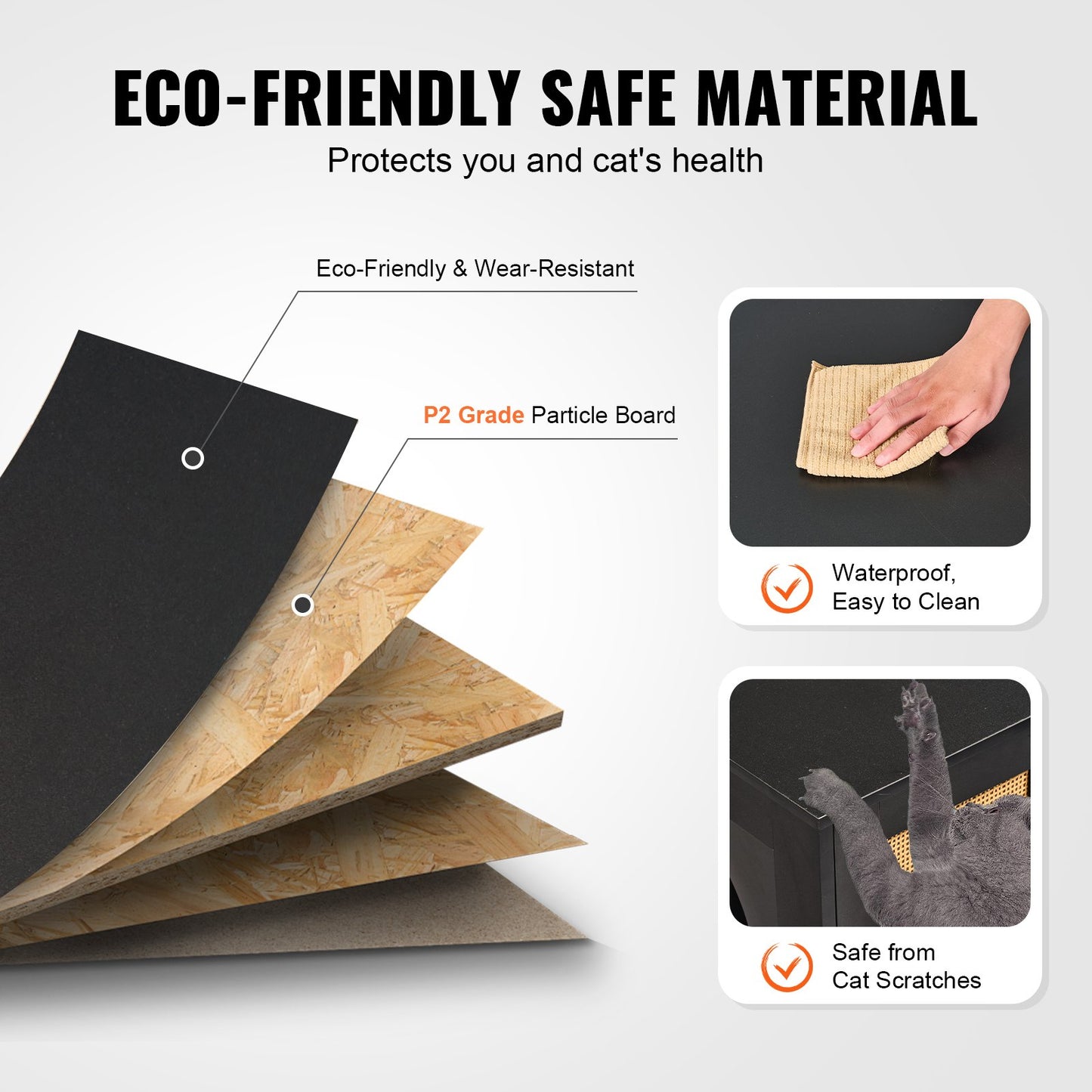 VEVOR Cat Litter Box Enclosure Wooden Litter Box Furniture Hidden 2 Rooms Black