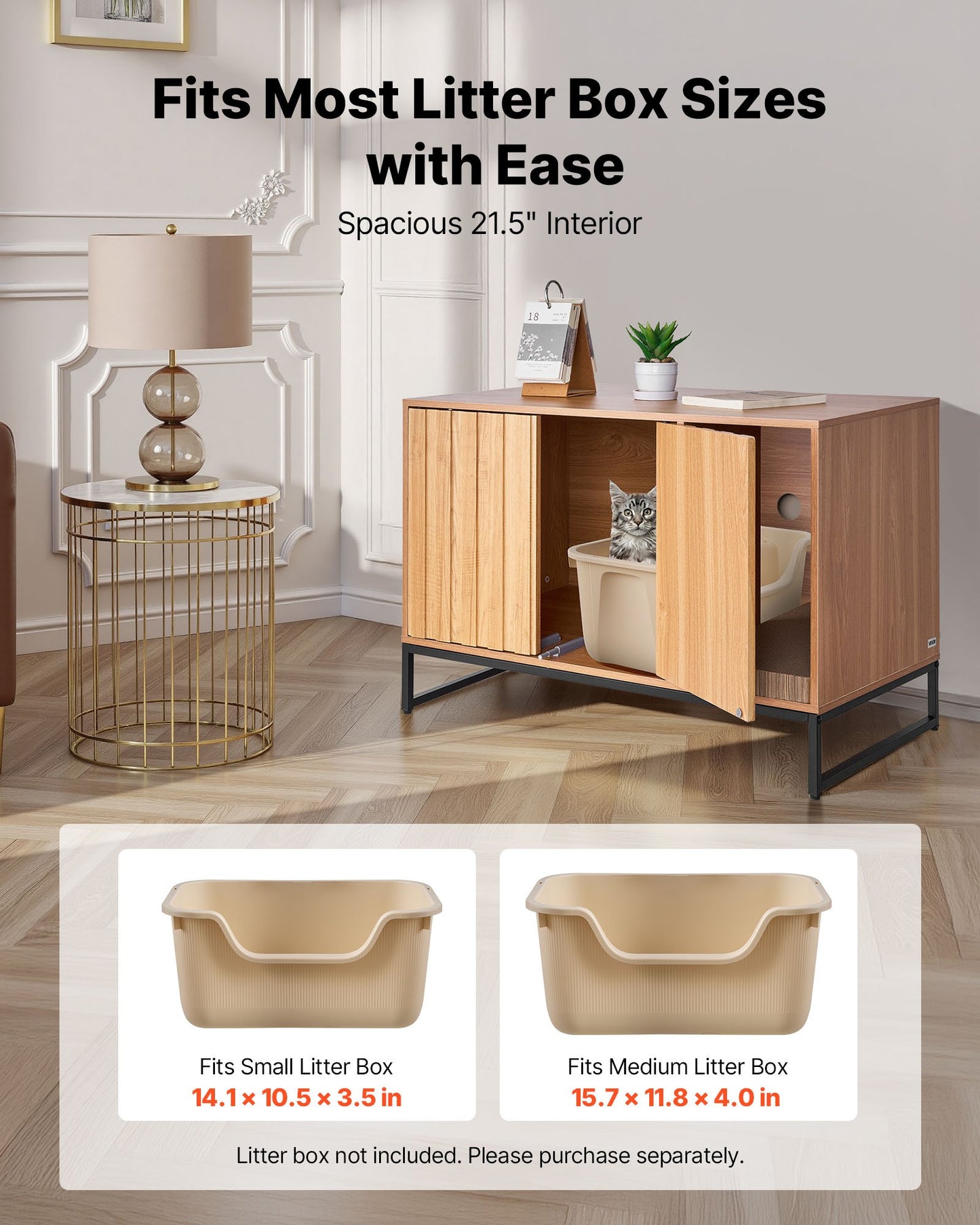 VEVOR Cat Litter Box Enclosure Furniture, 80 cm Hidden Litter Box Cabinet with Scratch Pad & Storage, Waterproof Cat Washroom End Table Cat House, Fit Most of Litterbox, for Bedroom Living Room