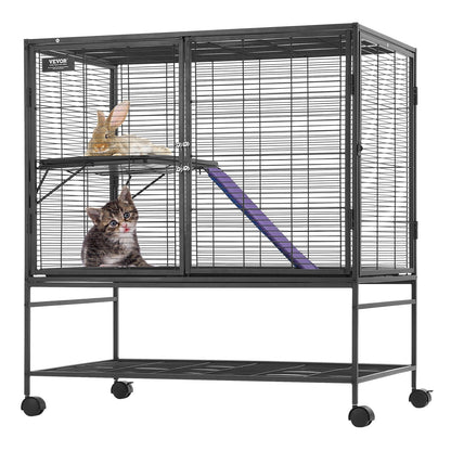 VEVOR 39" Metal Small Animal Cage 2-Tier Rolling Ferret Cage with Tray A Ramp