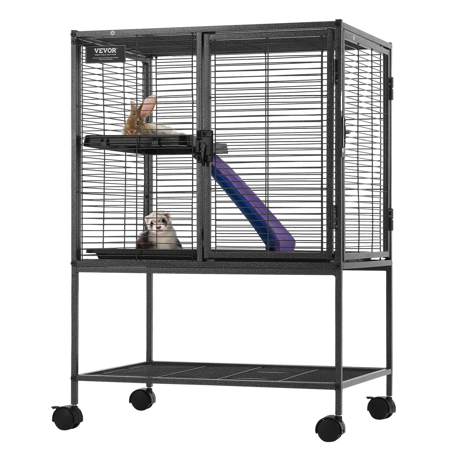 VEVOR 34" Metal Small Animal Cage 2-Tier Rolling Ferret Cage with Tray A Ramp
