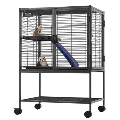 VEVOR 34" Metal Small Animal Cage 2-Tier Rolling Ferret Cage with Tray A Ramp