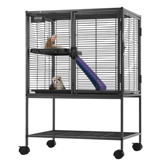 VEVOR 34" Metal Small Animal Cage 2-Tier Rolling Ferret Cage with Tray A Ramp
