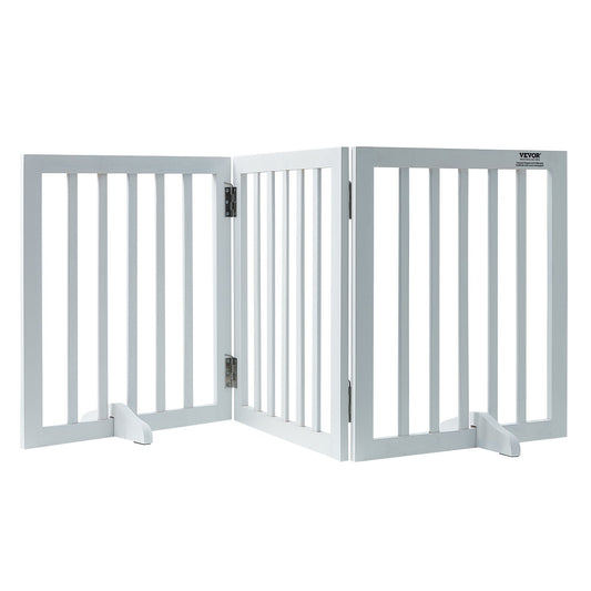 VEVOR Free Standing Dog Gate, 24" H x 60" W Freestanding Pet Gate, 3 Panels Foldable Dog Gate for Wide and Narrow Passageways, Expandable Dog Barrier with Silent Foot Support for Indoor, White