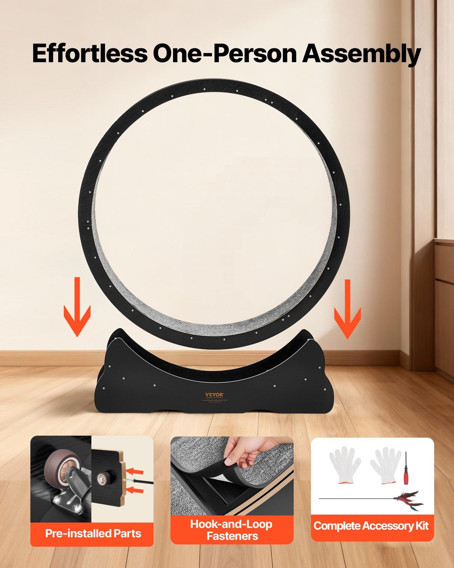 Cat Exercise Wheel, 120 cm Wooden Cat Running Wheel for Indoor Cats up to 12.7 kg, Cats Treadmill with Carpeted Runway & Locking Mechanism, Quiet Kitten Sport Toys for Pets Fitness, Black