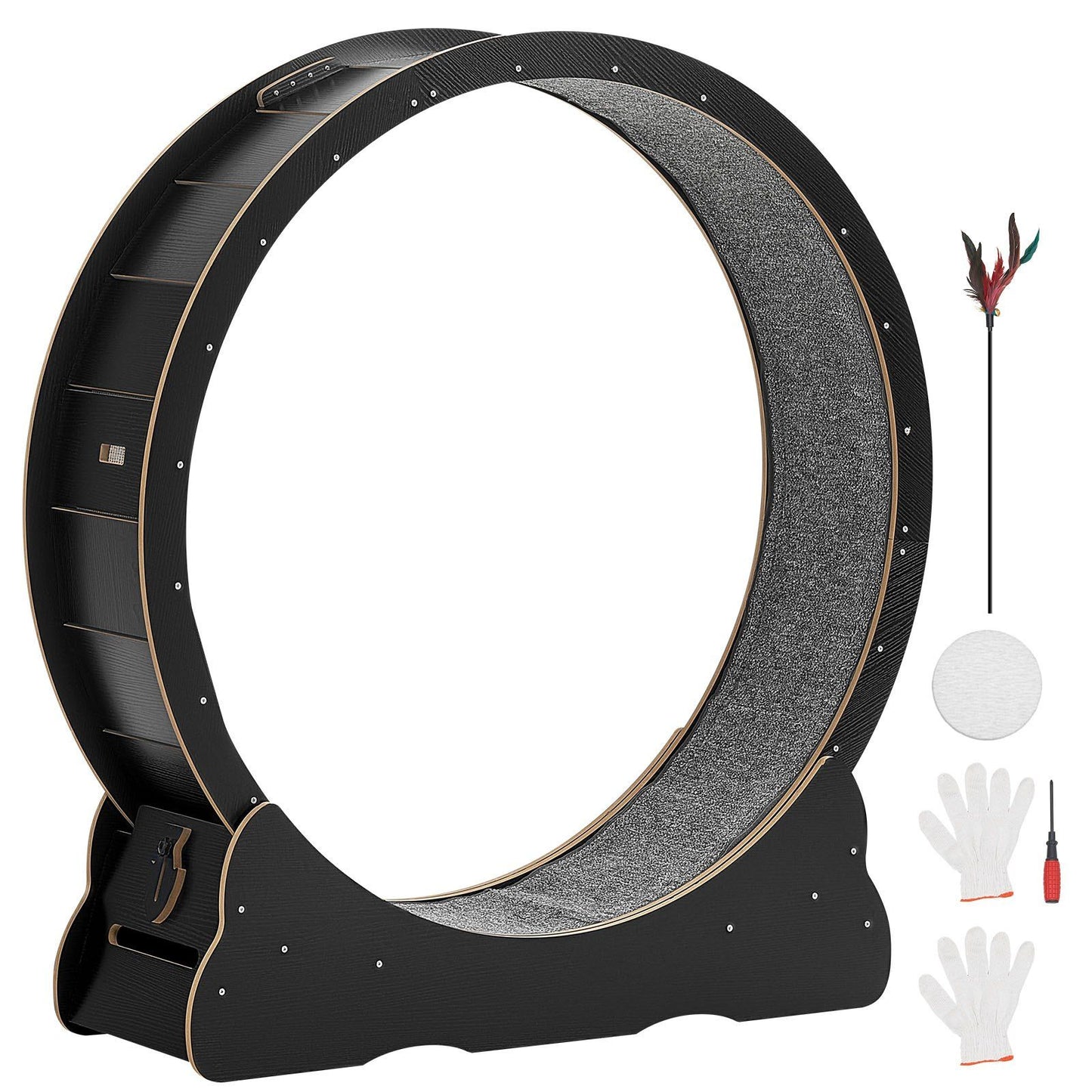 Cat Exercise Wheel, 120 cm Wooden Cat Running Wheel for Indoor Cats up to 12.7 kg, Cats Treadmill with Carpeted Runway & Locking Mechanism, Quiet Kitten Sport Toys for Pets Fitness, Black