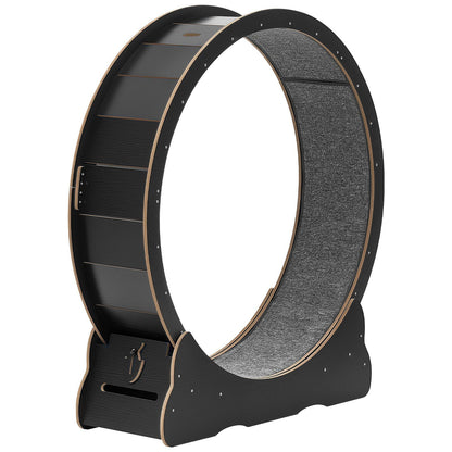 Cat Exercise Wheel, 120 cm Wooden Cat Running Wheel for Indoor Cats up to 12.7 kg, Cats Treadmill with Carpeted Runway & Locking Mechanism, Quiet Kitten Sport Toys for Pets Fitness, Black