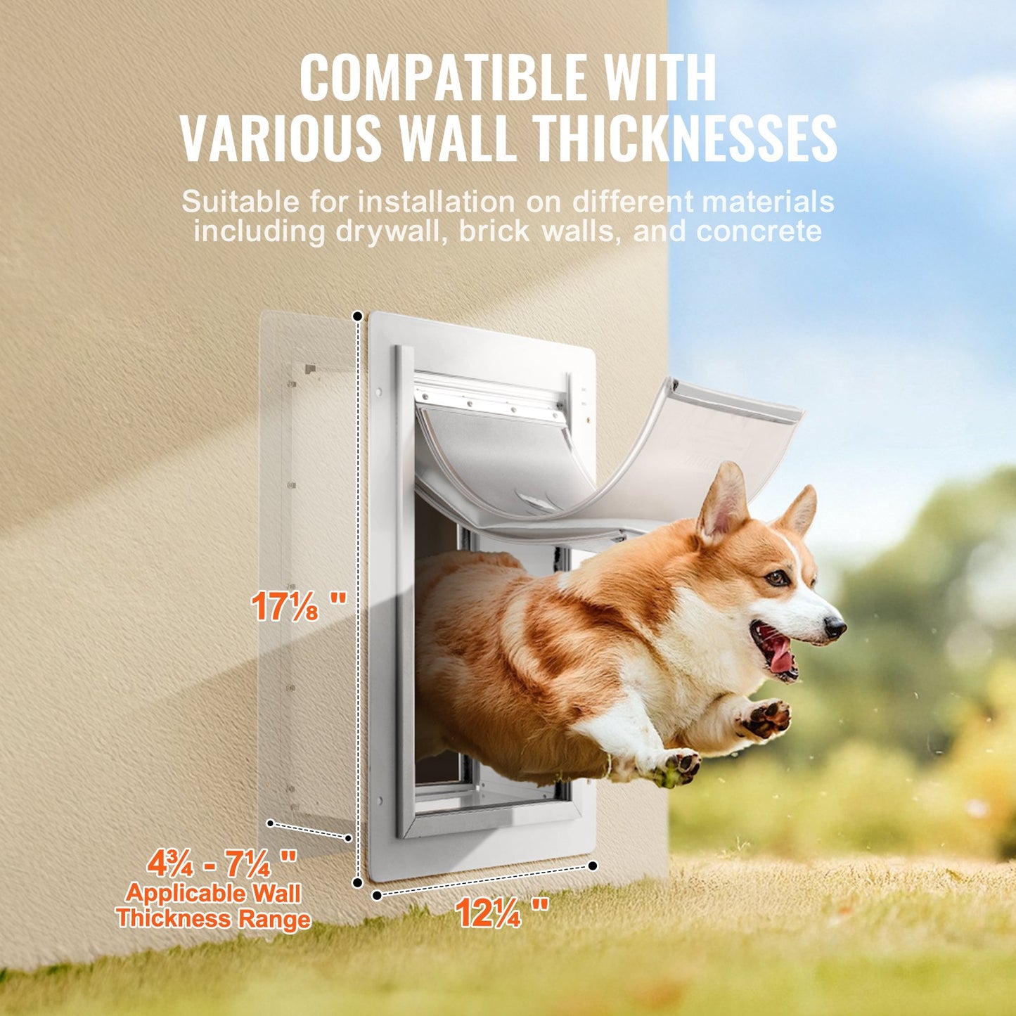 VEVOR Pet Door, 31.2 x 43.5 cm Metal Frame with Lock and 3-Flap System, Weatherproof Doggy Door, Easy to Install in Interior or Exterior Walls, Pet Door Suitable for Cat Doggie Kitties (White-Medium)