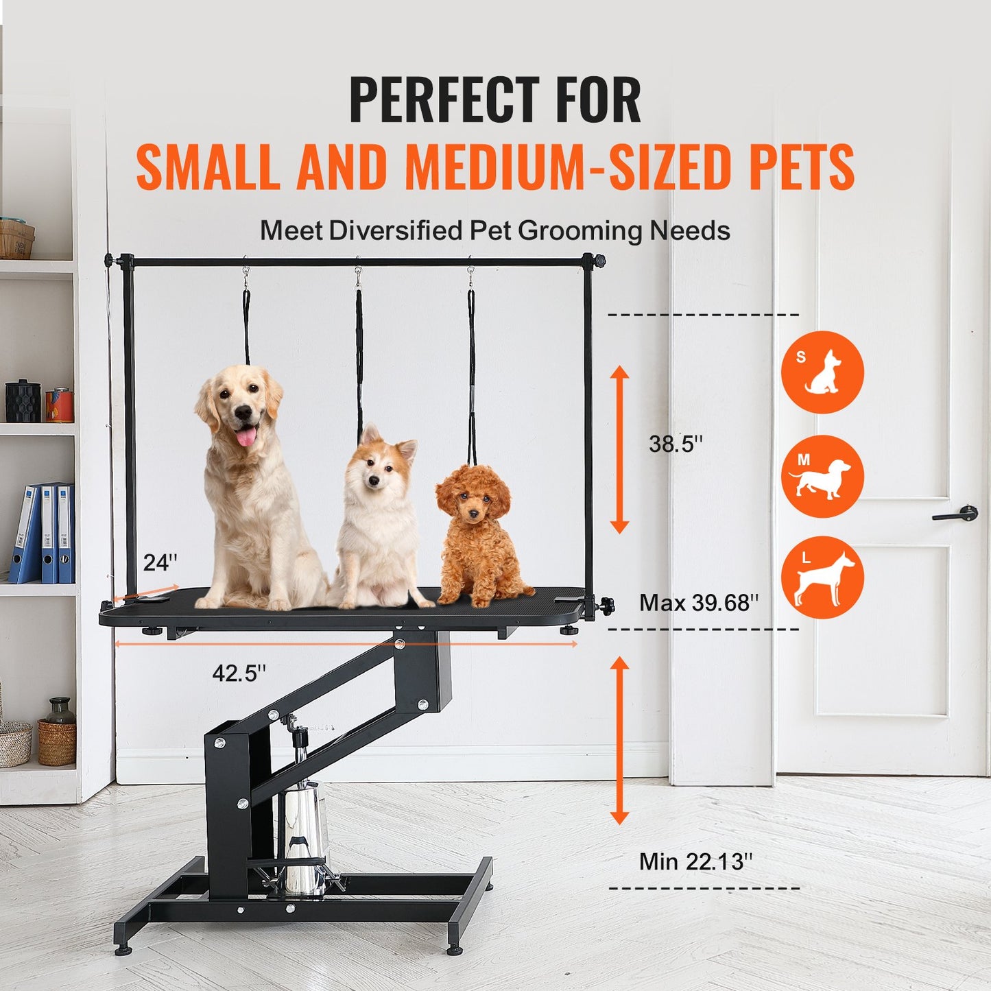 VEVOR 109cm Hydraulic Pet Grooming Table, Heavy Duty Dog Grooming Arm for Medium/ Small Dogs, Height Adjustable Dog Grooming Station, Anti Slip Tabletop /Dog Grooming Station, Max Bearing 182kg