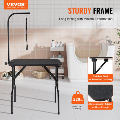 VEVOR Pet Grooming Table Arm with Clamp, 808 x 460 mm Dog Grooming Station, Foldable Pets Grooming Stand for Medium and Small Dogs, Free No Sit Haunch Holder with Grooming Loop, Bearing 99.8kg