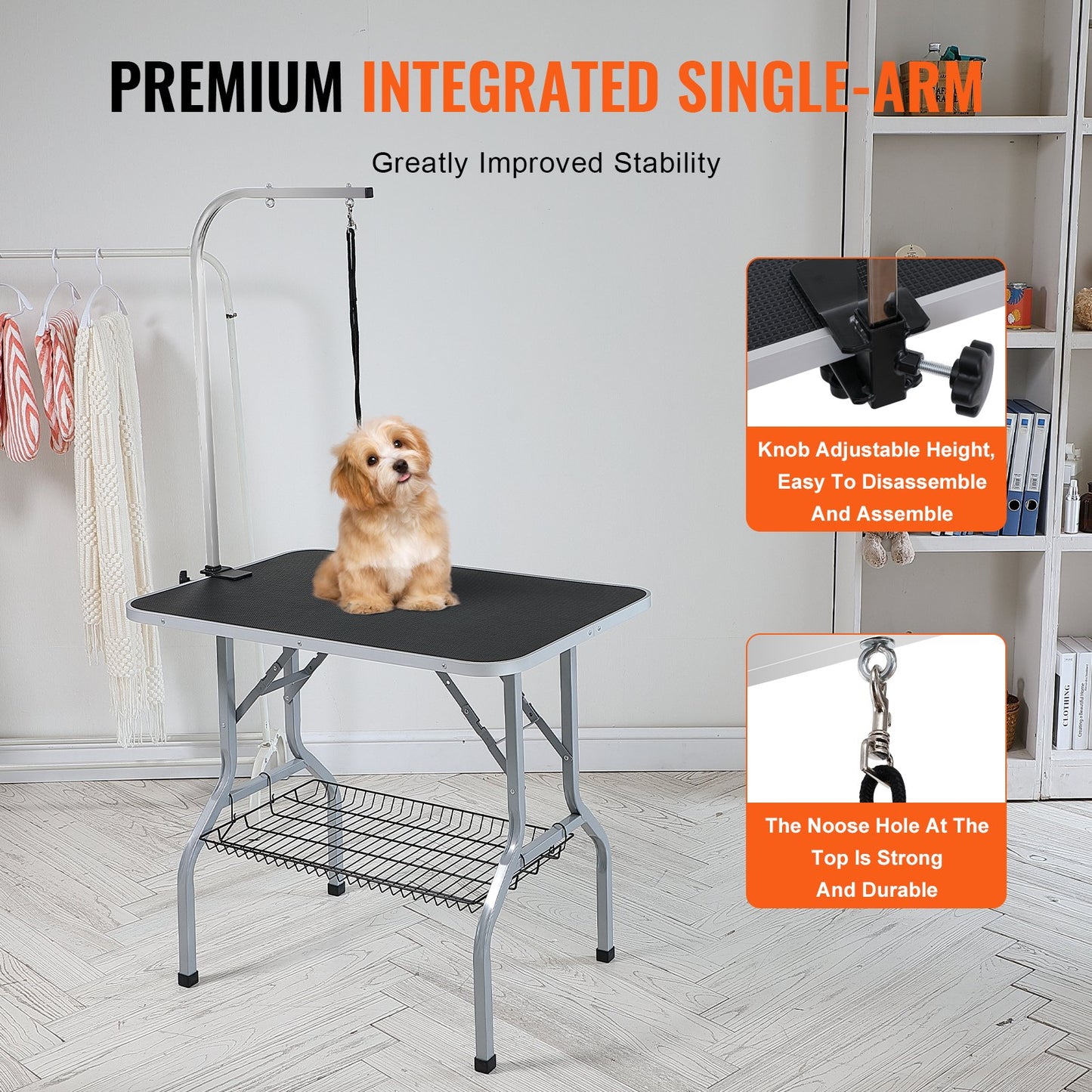VEVOR Pet Grooming Table Arm with Clamp, 915 x 610mm Dog Grooming Station, Foldable Pets Grooming Stand for Medium and Small Dogs, Free No Sit Haunch Holder with Grooming Loop, Bearing 149.7kg