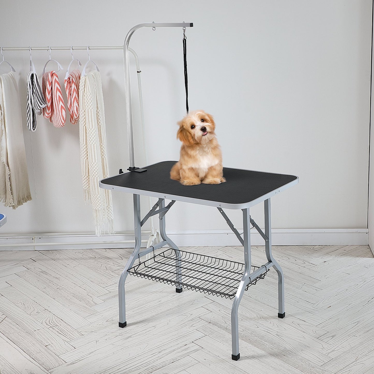 VEVOR Pet Grooming Table Arm with Clamp, 915 x 610mm Dog Grooming Station, Foldable Pets Grooming Stand for Medium and Small Dogs, Free No Sit Haunch Holder with Grooming Loop, Bearing 149.7kg
