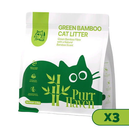 PurrHaven Green Bamboo Cat Litter 7.5kg (3 Pack) – Biodegradable, Flushable, Dust-Free & Fast Clumping