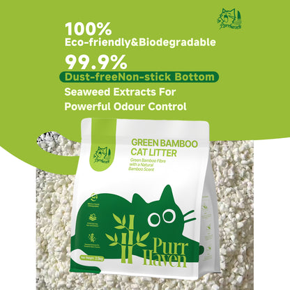 PurrHaven Green Bamboo Cat Litter 15kg (6 Pack) – Biodegradable, Dust-Free, Flushable & Fast Clumping