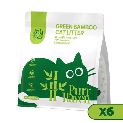 PurrHaven Green Bamboo Cat Litter 15kg (6 Pack) – Biodegradable, Dust-Free, Flushable & Fast Clumping