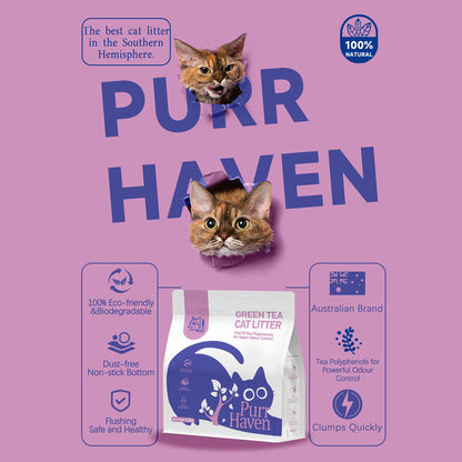 PurrHaven Green Tea Cat Litter 7.5kg (3 Pack) – Biodegradable, Flushable, Dust-Free & Fast Clumping