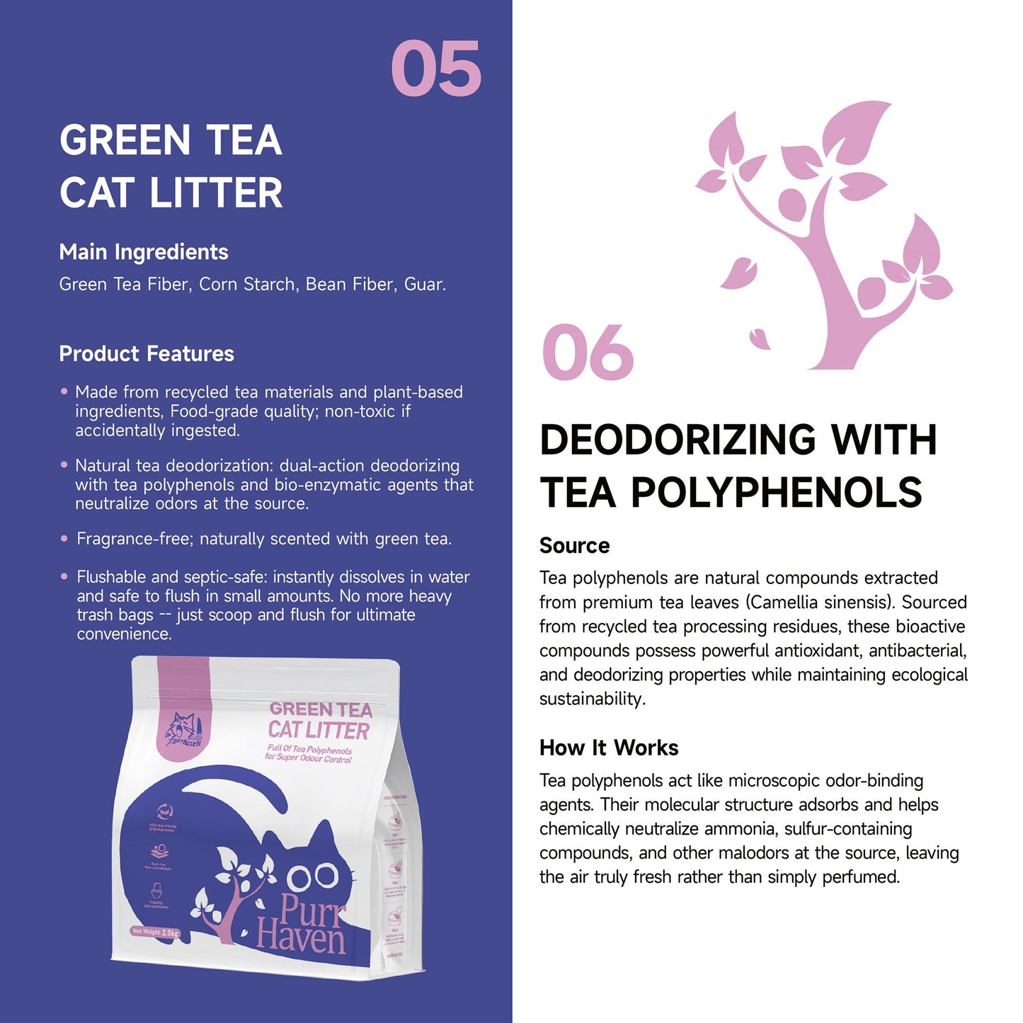 PurrHaven Green Tea Cat Litter 7.5kg (3 Pack) – Biodegradable, Flushable, Dust-Free & Fast Clumping