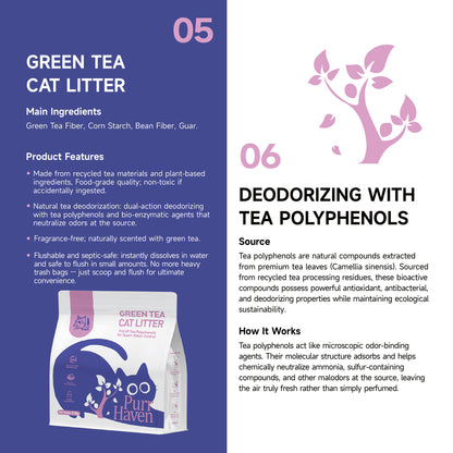 PurrHaven Green Tea Cat Litter 15kg (6 Pack) – Biodegradable, Flushable, Dust-Free & Fast Clumping