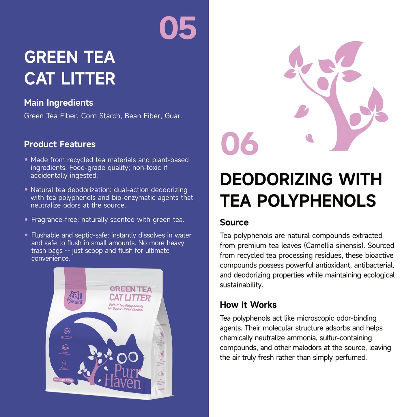 PurrHaven Green Tea Cat Litter 30kg (12 Pack) – Biodegradable, Flushable, Dust-Free & Fast Clumping