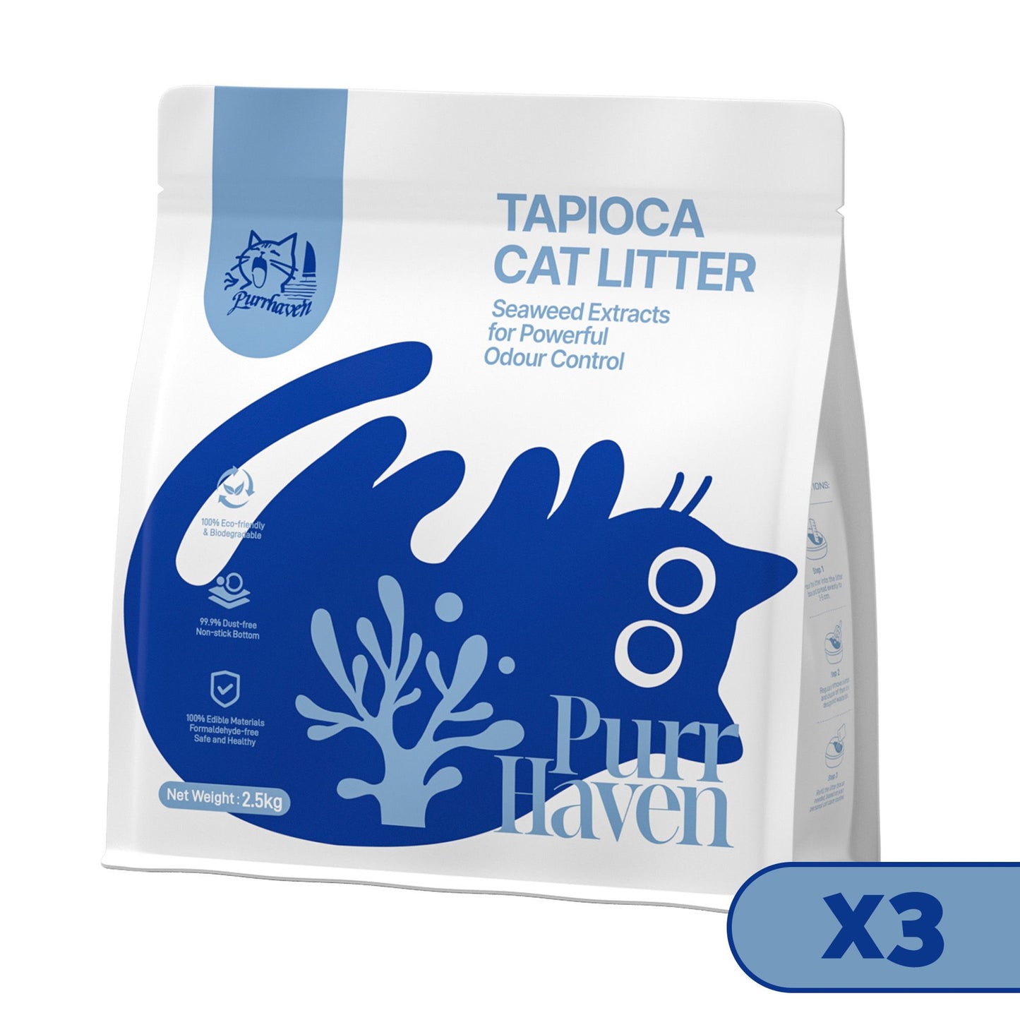 PurrHaven Tapioca Cat Litter 7.5kg (3 Pack) – Biodegradable, Dust-Free & Fast Clumping
