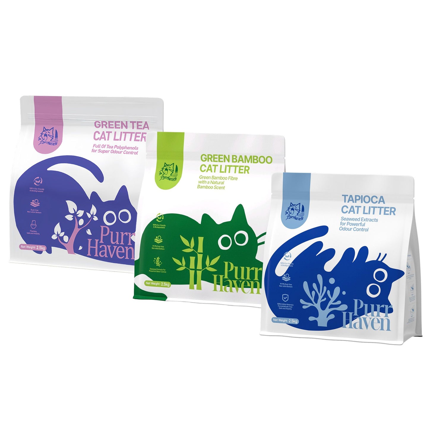 PurrHaven Assorted Cat Litter Set 7.5kg (3 Pack) – Biodegradable, Flushable & Dust-Free