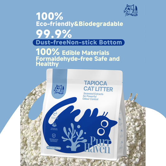 PurrHaven Tapioca Cat Litter 15kg (6 Pack) – Biodegradable, Flushable, Dust-Free & Fast Clumping